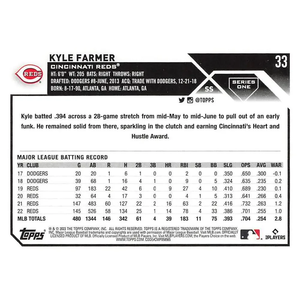 2023 Topps Gold Star Kyle Farmer #33 Cincinnati Reds